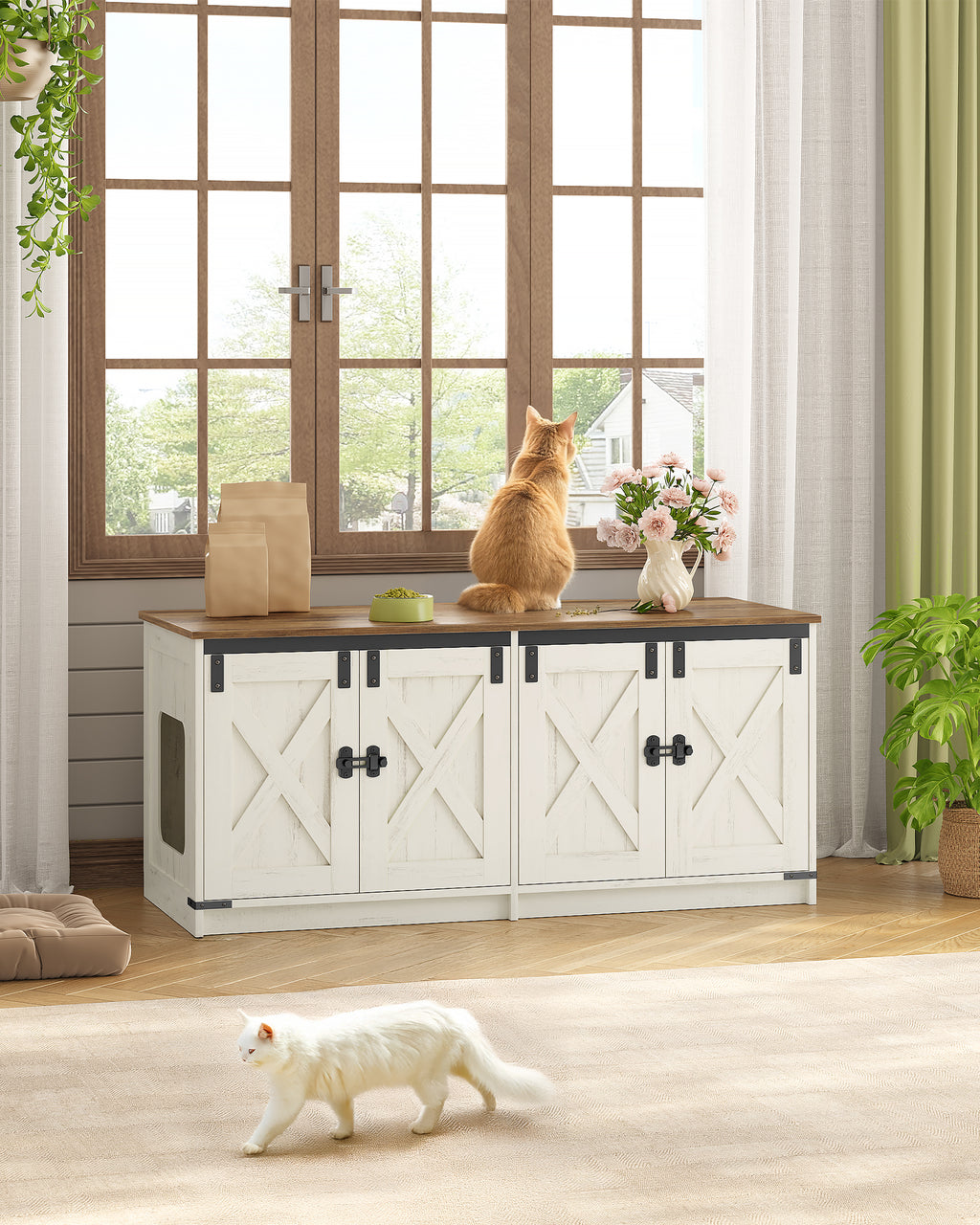 Hzuaneri Cat Cabinet, Cat Litter Box Cabinet for 2 Cats, Hidden Cat Litter Box Cabinet, Brown and White