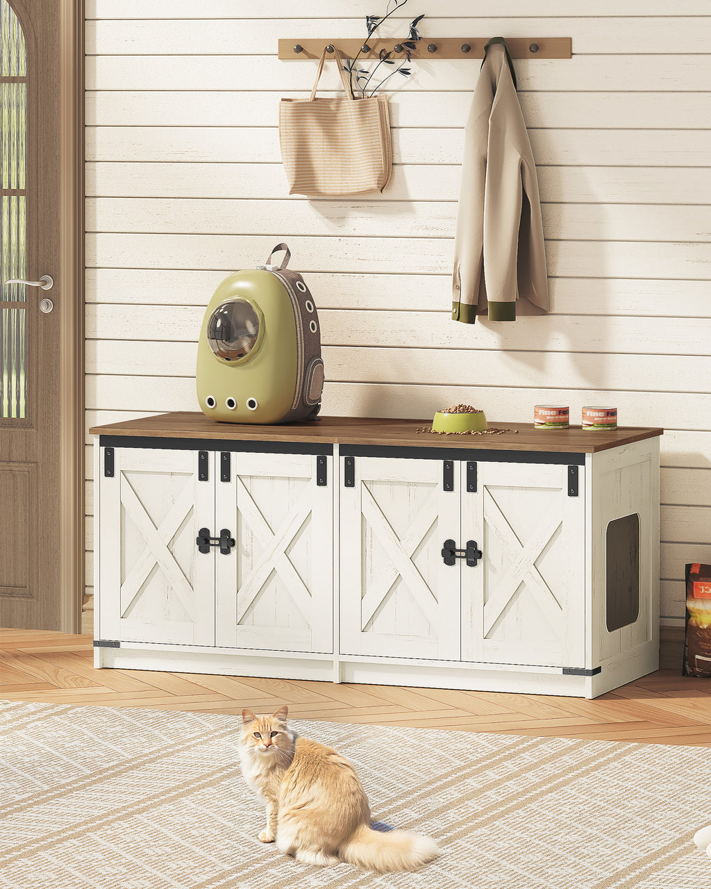 Hzuaneri Cat Cabinet, Cat Litter Box Cabinet for 2 Cats, Hidden Cat Litter Box Cabinet, Brown and White