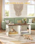 Hzuaneri Cat Cabinet, Cat Litter Box Cabinet for 2 Cats, Hidden Cat Litter Box Cabinet, Brown and White