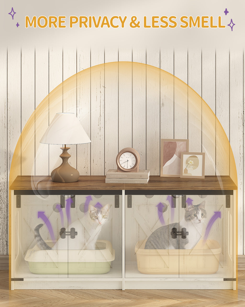 Hzuaneri Cat Cabinet, Cat Litter Box Cabinet for 2 Cats, Hidden Cat Litter Box Cabinet, Brown and White