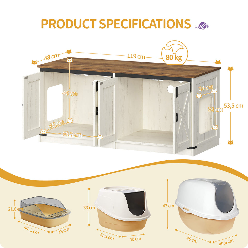 Hzuaneri Cat Cabinet, Cat Litter Box Cabinet for 2 Cats, Hidden Cat Litter Box Cabinet, Brown and White
