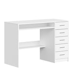 Hzuaneri Computer Desk with 5 Drawers, Office Desk, Modern Table with Shelf for Study, Office, Bedroom, 50 x 108 x 75 cm, White CD10503X
