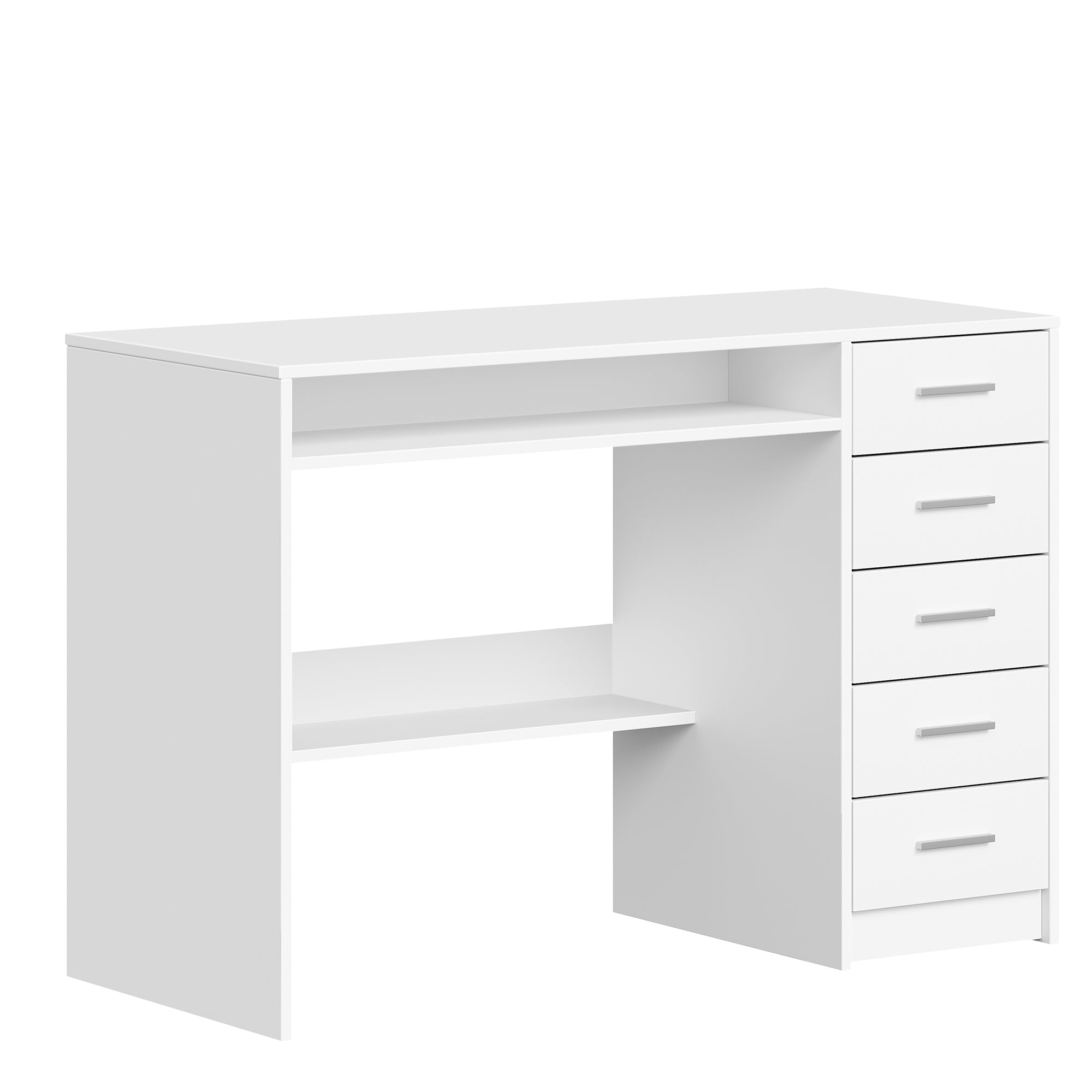 Hzuaneri Computer Desk with 5 Drawers, Office Desk, Modern Table with Shelf for Study, Office, Bedroom, 50 x 108 x 75 cm, White CD10503X