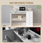 Hzuaneri Computer Desk with 5 Drawers, Office Desk, Modern Table with Shelf for Study, Office, Bedroom, 50 x 108 x 75 cm, White CD10503X