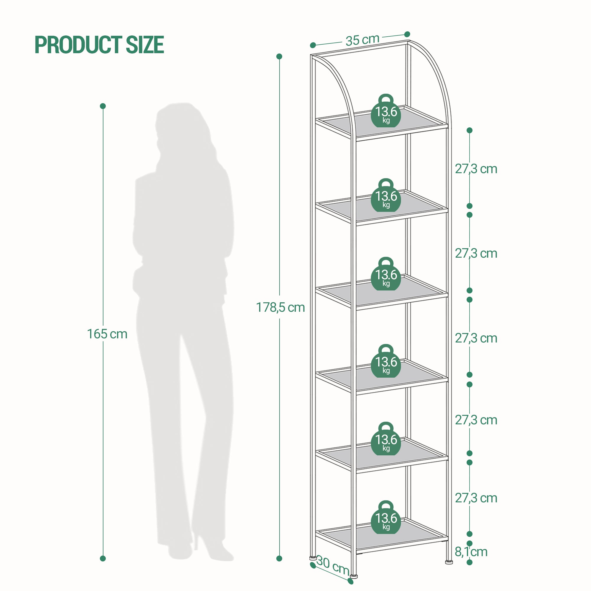 Hzuaneri 6 Tier Bookcase Bookshelf, Tempered Glass Bookshelves, Slim Shelving Unit for Bedroom, Bathroom, Home Office, Steel Frame, Gold, BC20699G