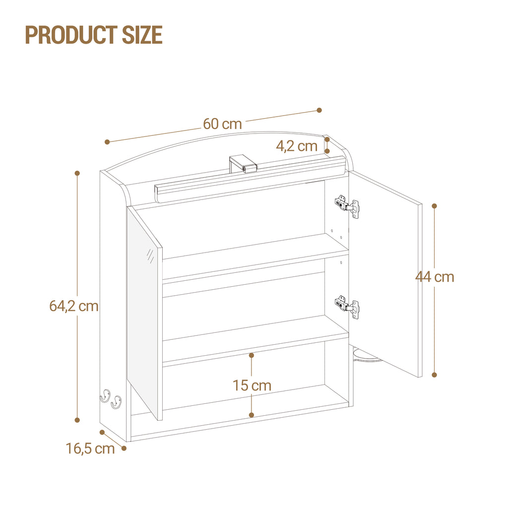 Hzuaneri Bathroom Mirror Cabinet with Lighting, Bathroom Cabinet with Mirror, White