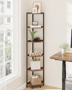 Hzuaneri Corner Shelf, 6-Tier Bookshelf, Freestanding Shelf, Storage Shelf, Corner Bookshelf, Brown-Black