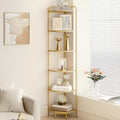 Hzuaneri Corner Shelf Stand 6-Tier with Tempered Glass Shelves, Modern Glass Bookshelf Bookcase for Living Room Bathroom Kitchen, Gold