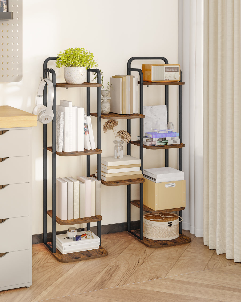 Hzuaneri Vertical Shoe Rack, 6-Tier Shoe Shelves, Wooden Shoe Organizer for Closet, Entryway, Rustic Brown and Black