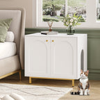 Hzuaneri Hidden Cat Litter Box Enclosure, 31.5" Wooden Indoor Cat House, Litter Box Furniture Cabinet for Self-Cleaning Litter Boxes, White Gold