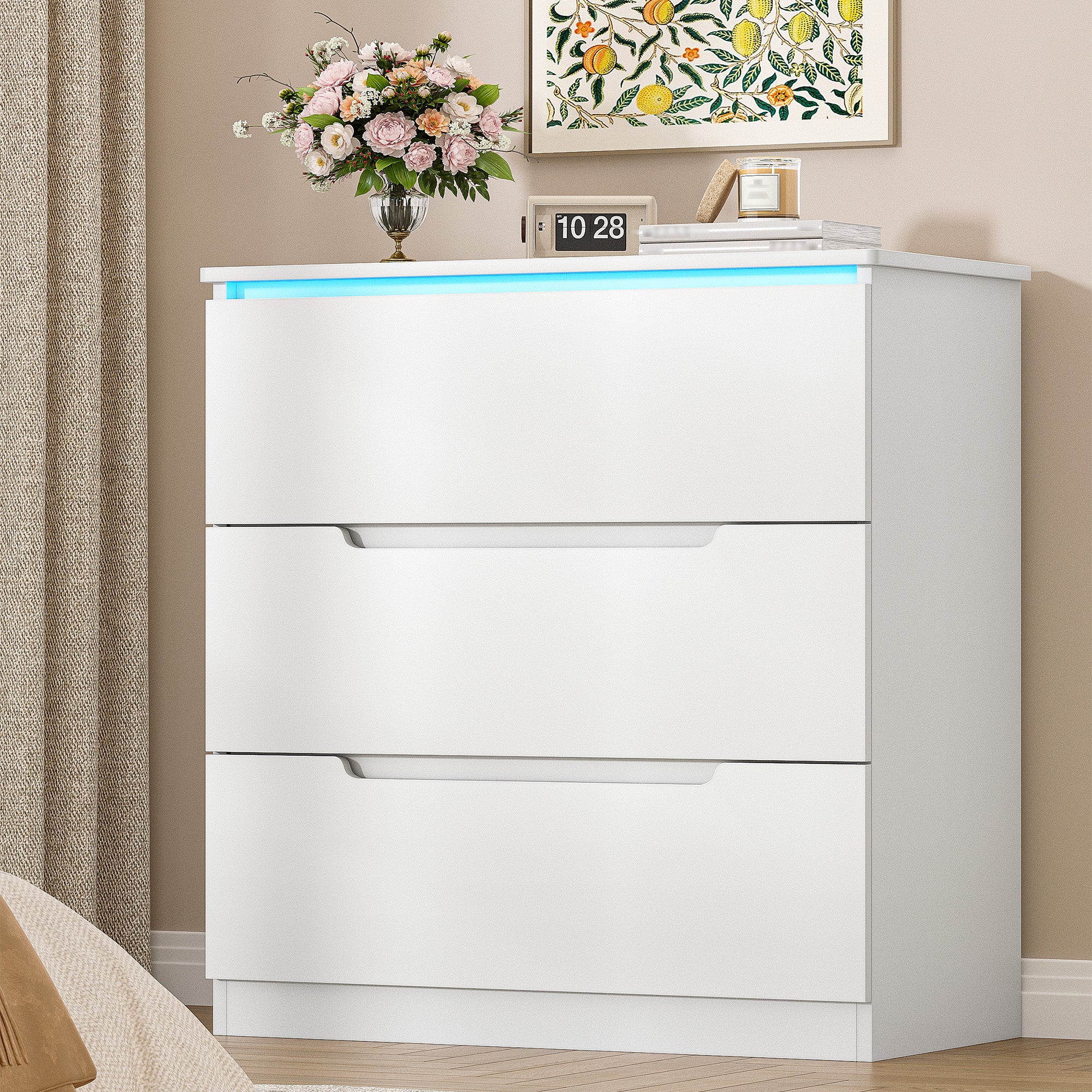 Hzuaneri DC01303XEU Chest of Drawers with LED Lighting 3 Drawers Locker with Lighting Modern Style Suitable for Living Room and Bedroom 40 x 70 x 80 cm White
