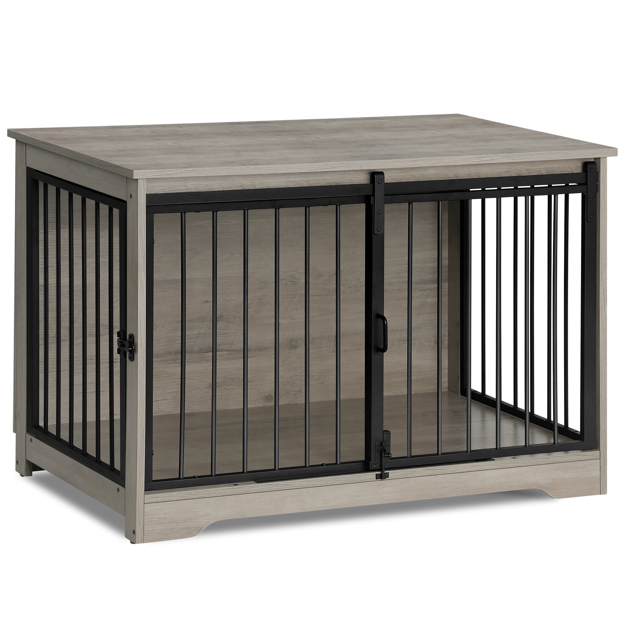 Hzuaneri Dog Crate Furniture, 100 cm Double Door Wooden Dog Crate with Barn Door, Indoor Kennel, End Side Table Animal Crates for Small Medium Large Dogs, Anti-Chew Anti-Escape, Light Ivory DFC02305B