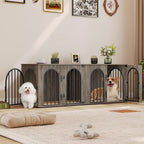 Hzuaneri Dog Crate Furniture for 2 Dogs, 63" Large Dog Kennel with Divider and Cushion for Medium Large Dogs, Double Dog Crate Furniture TV Stand