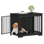 Hzuaneri DFC83604B Dog Cage Furniture, 81 cm Dog Box for Home, Sliding Doors, 2 Doors, Modern Wooden Indoor Dog Box for Small/Medium Dogs, Dog Cage for Home, 81 x 55 x 67.5 cm, Black