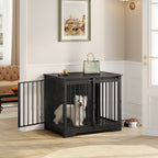 Hzuaneri DFC83604B Dog Cage Furniture, 81 cm Dog Box for Home, Sliding Doors, 2 Doors, Modern Wooden Indoor Dog Box for Small/Medium Dogs, Dog Cage for Home, 81 x 55 x 67.5 cm, Black