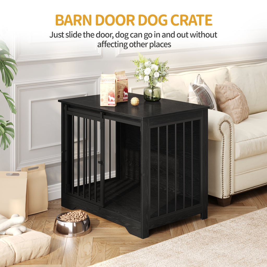 Hzuaneri DFC83604B Dog Cage Furniture, 81 cm Dog Box for Home, Sliding Doors, 2 Doors, Modern Wooden Indoor Dog Box for Small/Medium Dogs, Dog Cage for Home, 81 x 55 x 67.5 cm, Black