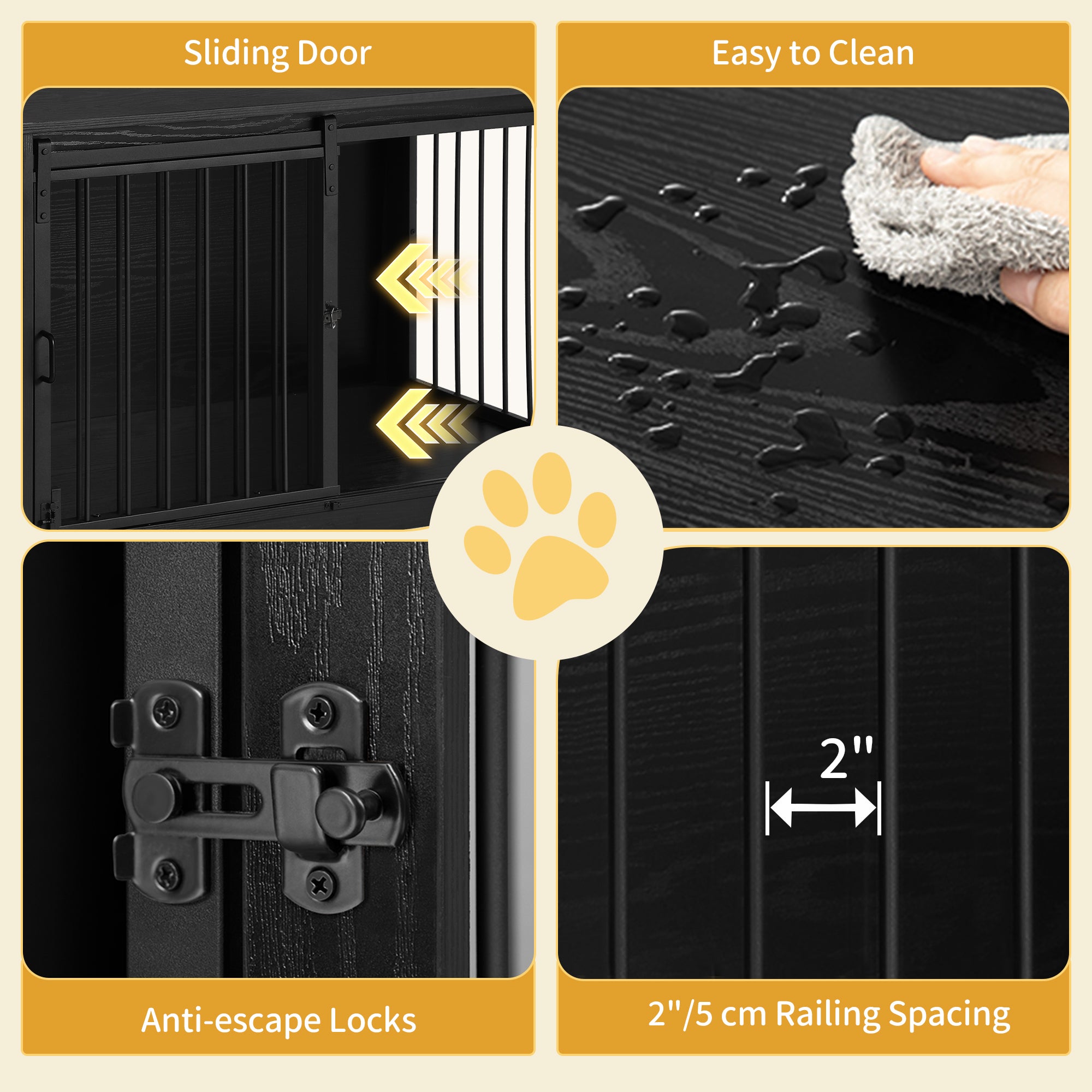 Hzuaneri DFC83604B Dog Cage Furniture, 81 cm Dog Box for Home, Sliding Doors, 2 Doors, Modern Wooden Indoor Dog Box for Small/Medium Dogs, Dog Cage for Home, 81 x 55 x 67.5 cm, Black