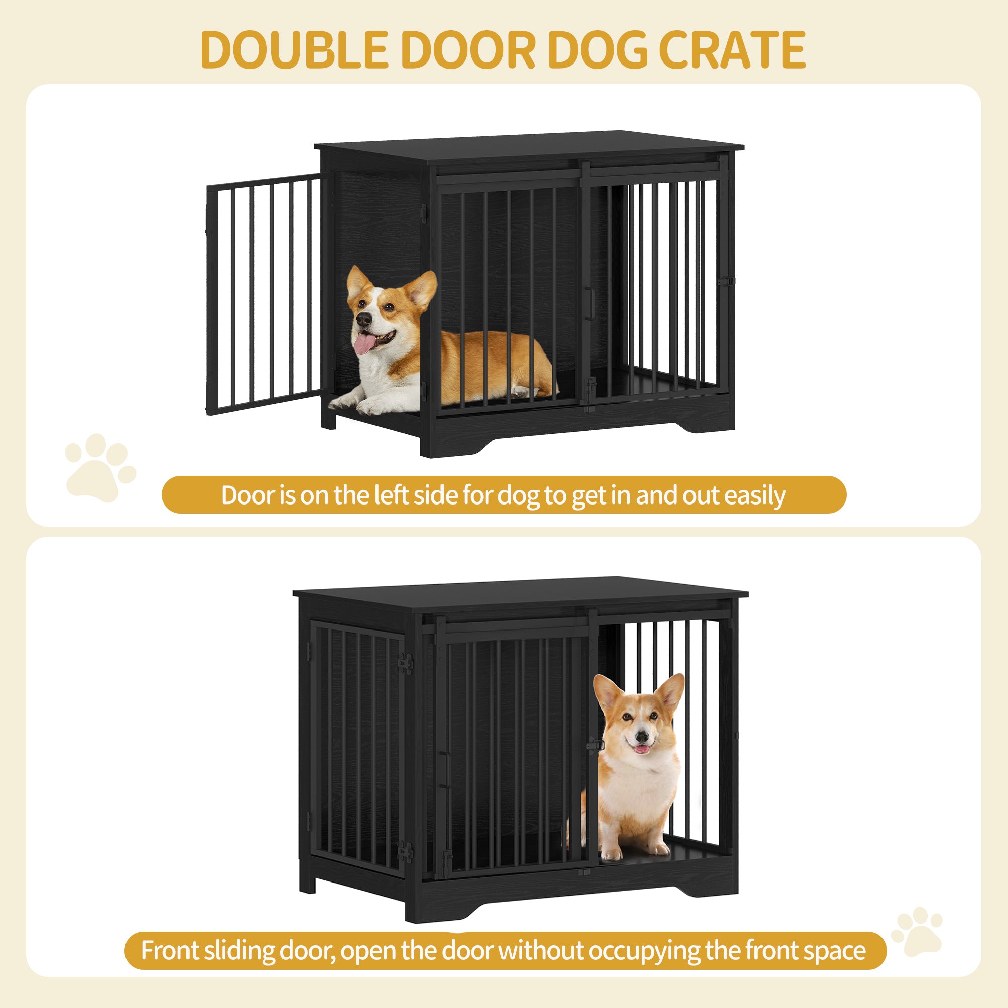Hzuaneri DFC83604B Dog Cage Furniture, 81 cm Dog Box for Home, Sliding Doors, 2 Doors, Modern Wooden Indoor Dog Box for Small/Medium Dogs, Dog Cage for Home, 81 x 55 x 67.5 cm, Black
