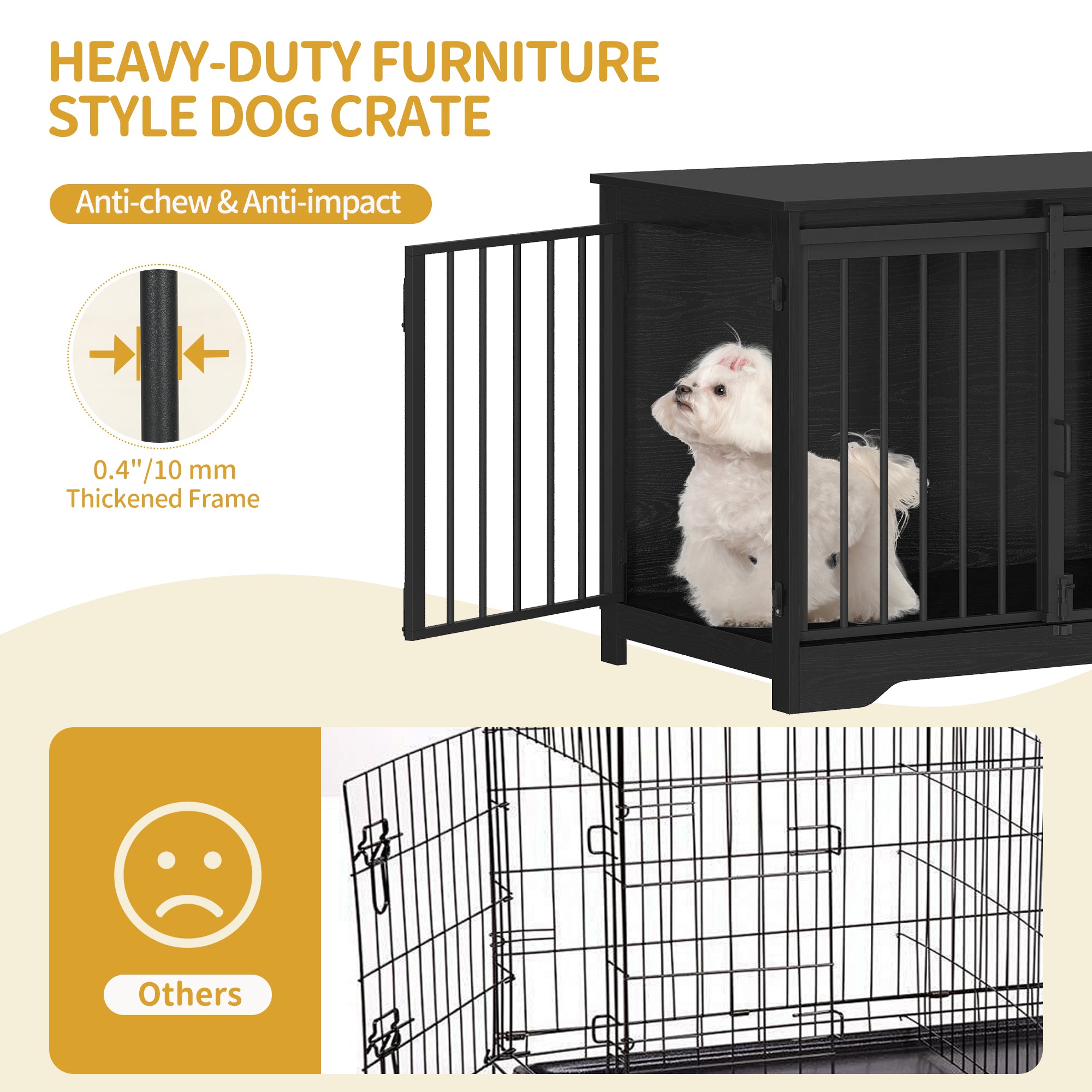 Hzuaneri DFC83604B Dog Cage Furniture, 81 cm Dog Box for Home, Sliding Doors, 2 Doors, Modern Wooden Indoor Dog Box for Small/Medium Dogs, Dog Cage for Home, 81 x 55 x 67.5 cm, Black