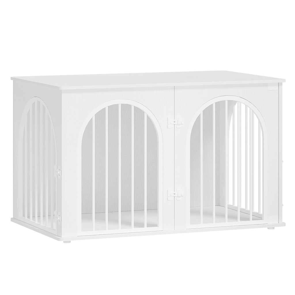 Hzuaneri Dog Cage Furniture, Dog Box for Home, 3 Doors, Arch Door, Modern Dog Box Indoor for Dogs, Side Table, Dog Cage Heavy Duty, White DFC84113W
