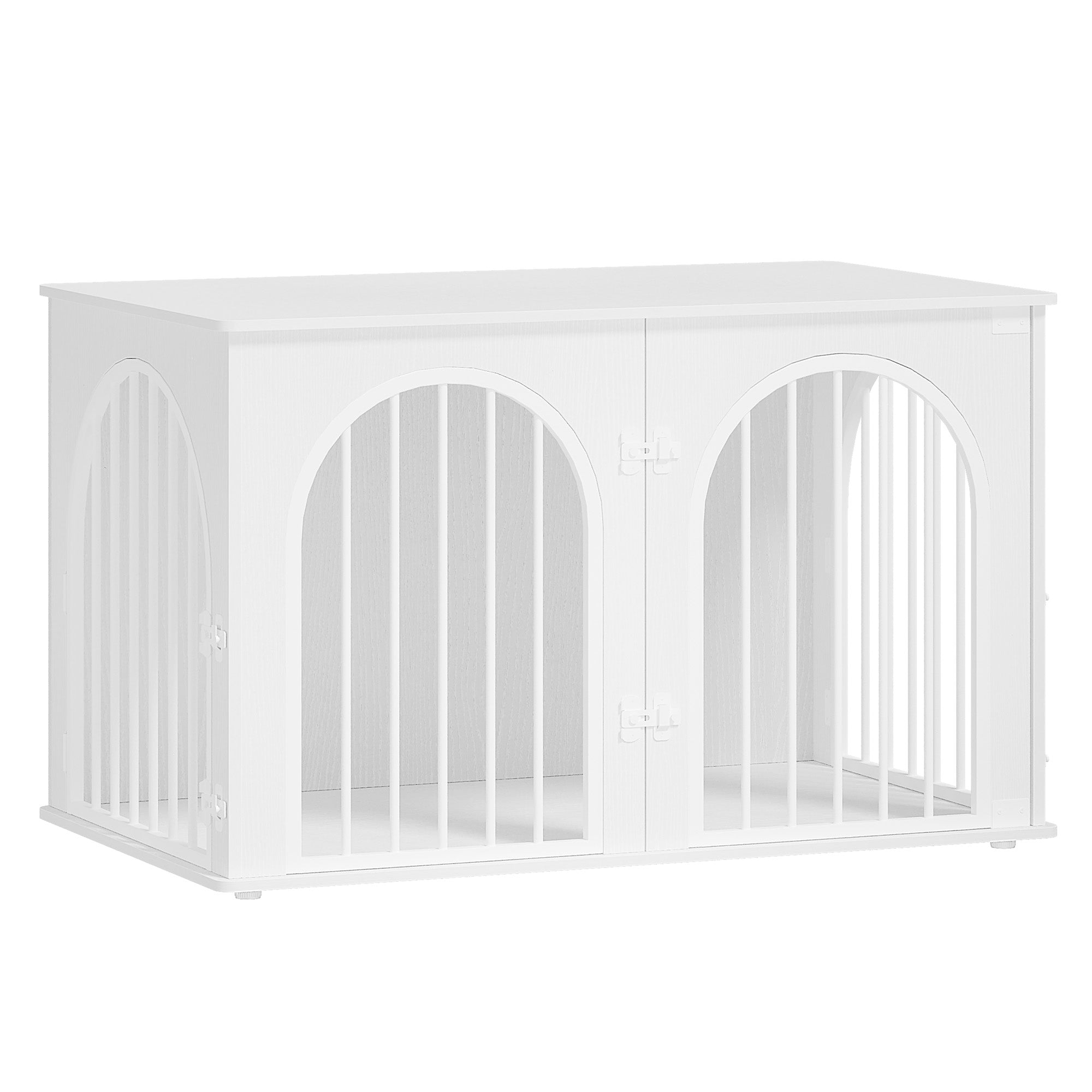 Hzuaneri Dog Cage Furniture, Dog Box for Home, 3 Doors, Arch Door, Modern Dog Box Indoor for Dogs, Side Table, Dog Cage Heavy Duty, White DFC84113W