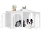 Hzuaneri Dog Cage Furniture, Dog Box for Home, 3 Doors, Arch Door, Modern Dog Box Indoor for Dogs, Side Table, Dog Cage Heavy Duty, White DFC84113W