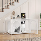 Hzuaneri Dog Cage Furniture, Dog Box for Home, 3 Doors, Arch Door, Modern Dog Box Indoor for Dogs, Side Table, Dog Cage Heavy Duty, White DFC84113W