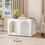 Hzuaneri Dog Cage Furniture, Dog Box for Home, 3 Doors, Arch Door, Modern Dog Box Indoor for Dogs, Side Table, Dog Cage Heavy Duty, White DFC84113W