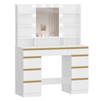 Hzuaneri Large Dressing Table with 10 LED Lights & Mirror, 9 Drawers, 9 Shelves, 3 Colors