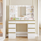 Hzuaneri Large Dressing Table with 10 LED Lights & Mirror, 9 Drawers, 9 Shelves, 3 Colors