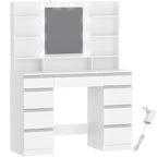 Hzuaneri Large Dressing Table with 10 LED Lights & Mirror, 9 Drawers, 9 Shelves, 3 Colors