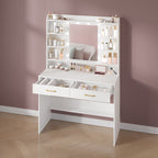 Hzuaneri White Dressing Table with Mirror, 2 Storage Drawers, Adjustable Brightness
