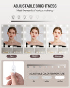 Hzuaneri White Dressing Table with Mirror, 2 Storage Drawers, Adjustable Brightness