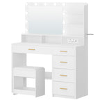 Hzuaneri Dressing Table with Stool, Plug and Mirror, LED Adjustable, White Vanity Table with Hairdryer Holder, 6 Open Storage Areas, Adjustable Lighting Brightness, 108 cm Desktop, White DT42903XUK