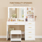 Hzuaneri Dressing Table with Stool, Plug and Mirror, LED Adjustable, White Vanity Table with Hairdryer Holder, 6 Open Storage Areas, Adjustable Lighting Brightness, 108 cm Desktop, White DT42903XUK