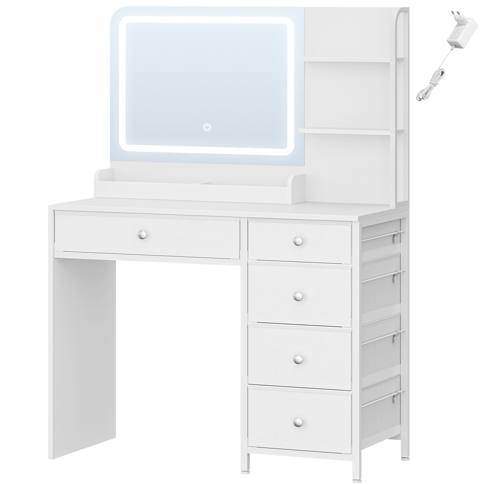Hzuaneri Dressing Table with LED Lighting, Dressing Table with Large HD Mirror, Dressing Tables with 5 Drawers and 2 Shelves, Ideal for the Bedroom, Modern White DT43903XEU