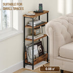 Hzuaneri Slim Side Table, 4-Tier End Table with Magazine Rack and Charging Outlet, Suitable for Living Rooms, Bedrooms and Offices, Rustic Brown ET40001B