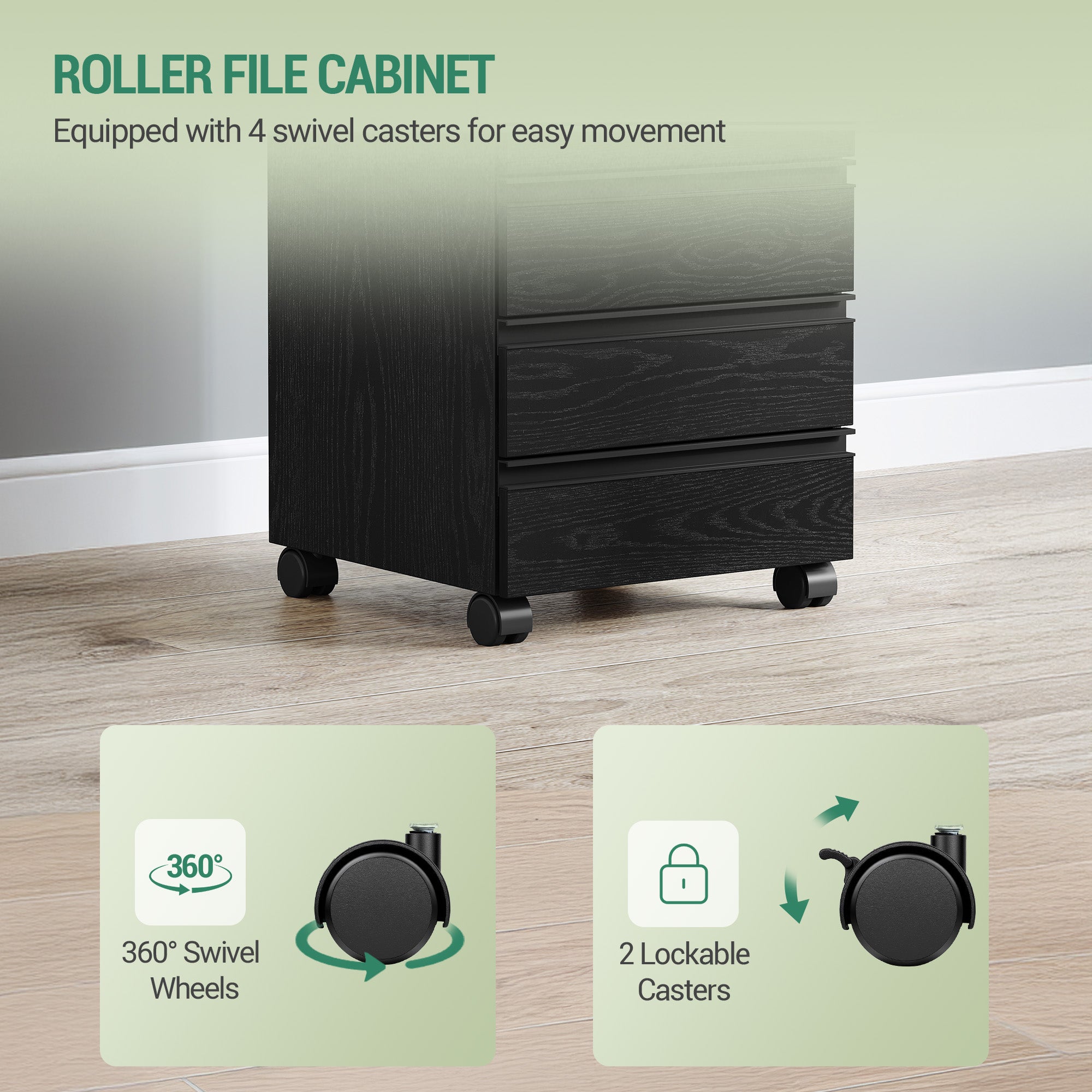 Hzuaneri Rolling Container, Mobile Filing Cabinet, Drawer Cabinet with 5 Drawers, Storage Cabinet for Office and Home Office, Black, 40 x 40 x 70 cm, FC55504X