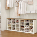 Hzuaneri Shoe Storage Bench, 59"W Farmhouse Widened Wooden Entryway Cubby Organizer with Compartments for Cloakroom & Entryway, Antique White