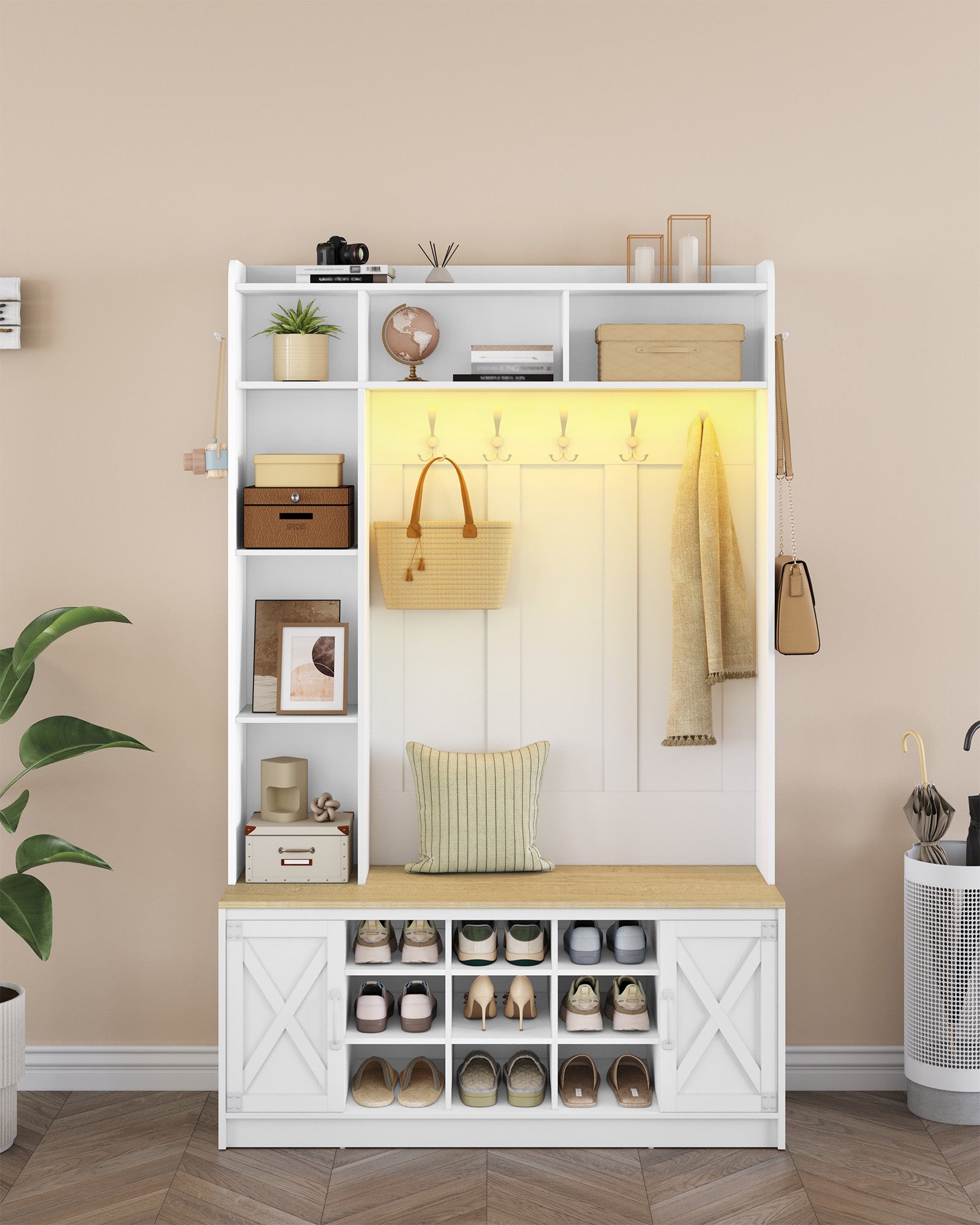Light Rac Hzuaneri Coat Rack with Bench, Wardrobe with LED Lighting, Clothes Rac