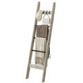 Hzuaneri Blanket Ladder for Living Room, 5-Tier Farmhouse Ladder Holder with 4 Hooks, 5ft 3 inch Rustic Decorative Farmhouse Blanket Holder Rack Easy Assembly - Greige