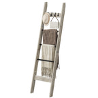 Hzuaneri Blanket Ladder for Living Room, 5-Tier Farmhouse Ladder Holder with 4 Hooks, 5ft 3 inch Rustic Decorative Farmhouse Blanket Holder Rack Easy Assembly - Greige