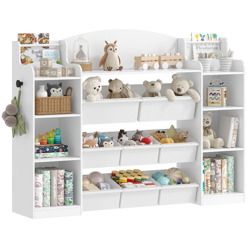 Hzuaneri Children's Shelf, Wooden Bookshelf for Kids, Toy Shelf with 8 Fabric Drawers for Children's Room, Living Room, Study, White, 30 x 110 x 104 cm, KB42003W