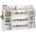 Hzuaneri Children's Shelf, Wooden Bookshelf for Kids, Toy Shelf with 8 Fabric Drawers for Children's Room, Living Room, Study, White, 30 x 110 x 104 cm, KB42003W