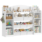 Hzuaneri Children's Shelf, Wooden Bookshelf for Kids, Toy Shelf with 8 Fabric Drawers for Children's Room, Living Room, Study, White, 30 x 110 x 104 cm, KB42003W