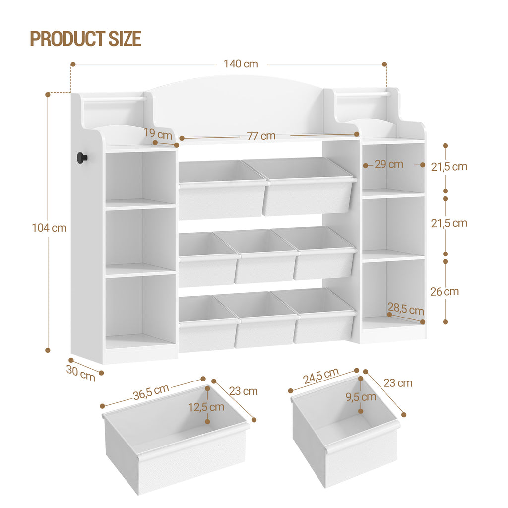 Hzuaneri Children's Shelf, Wooden Bookshelf for Kids, Toy Shelf with 8 Fabric Drawers for Children's Room, Living Room, Study, White, 30 x 110 x 104 cm, KB42003W