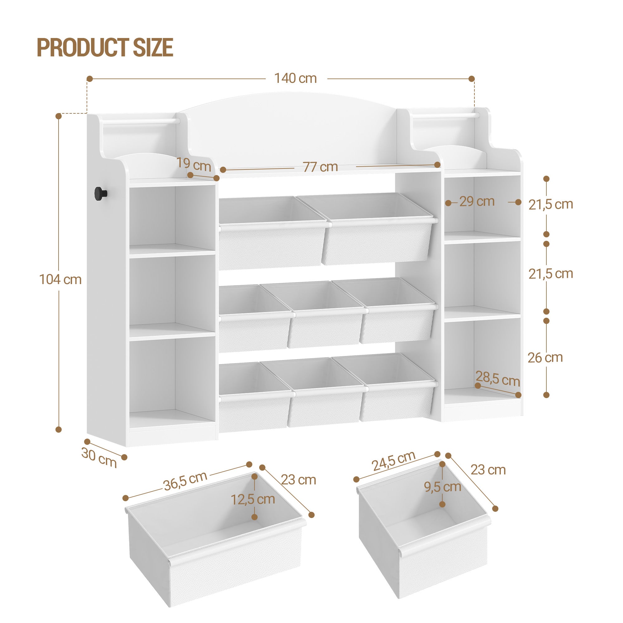 Hzuaneri Children's Shelf, Wooden Bookshelf for Kids, Toy Shelf with 8 Fabric Drawers for Children's Room, Living Room, Study, White, 30 x 110 x 104 cm, KB42003W