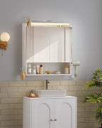 Hzuaneri Bathroom Mirror Cabinet with Lighting, Bathroom Cabinet with Mirror, White
