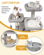 Hzuaneri Cat Tree, 176cm Cat Tree, XL, 3 Platforms, 2 Caves, 7 Scratching Posts, Light Grey
