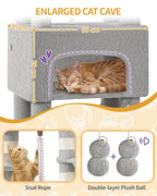 Hzuaneri Cat Tree, 176cm Cat Tree, XL, 3 Platforms, 2 Caves, 7 Scratching Posts, Light Grey